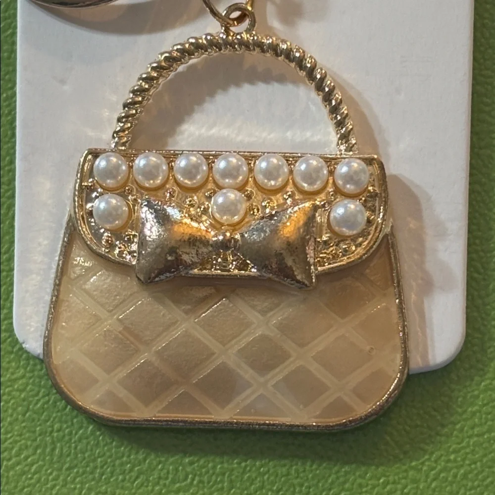 Mint Gold Handbag Keychain/Bag Charm with Pearls